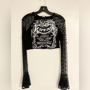 Vintage black and white mesh long sleeve shirt